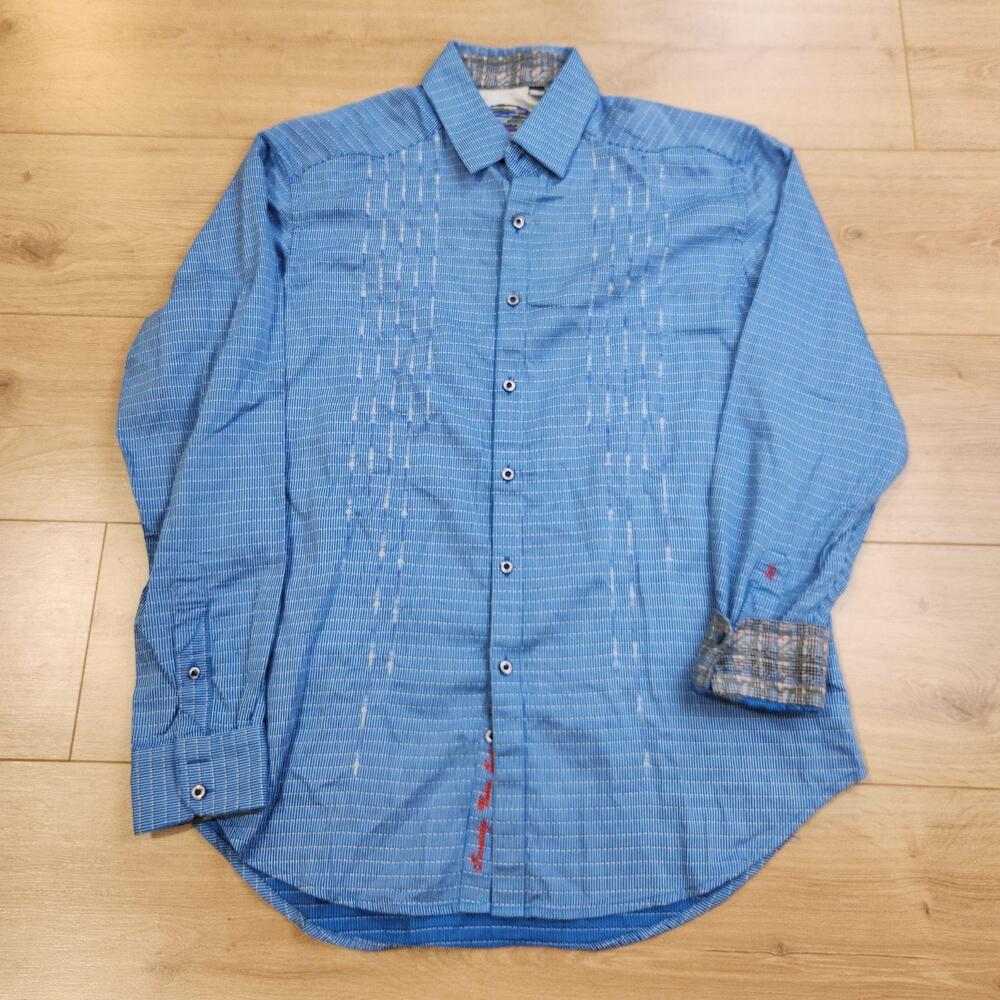 Robert Graham Shirt Mens Medium Blue Striped Long Sleeve Button Up Casual